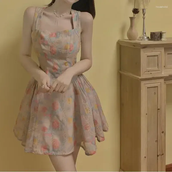 Günlük elbiseler Kore moda kadın yular mini elbise yaz seksi sundress plaj kıyafetleri bayanlar için vintage tatlı kız giyim