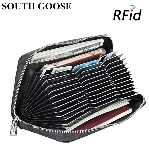 Titulares RFID bloqueando o titular de cartão de crédito de couro genuíno UNISSISEX Cartetes Homem Men Anti -roubo Organizer Bag Women Holder Travel Burse