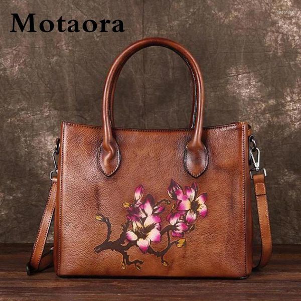 Bolsa montaora couro genuíno feminino ombro de ombro pintado bolsas retrô para uma bolsa de bolsa chinesa com gravação vintage