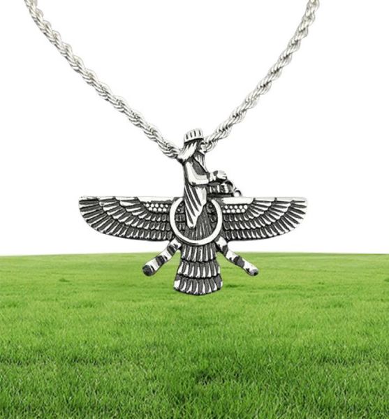 Anhänger Halskette Hip Hop Rock Edelstahl Faravahar Ahura Mazda Halskette für Männer Zoroastrische Schmuck Gold Silber Color1062594