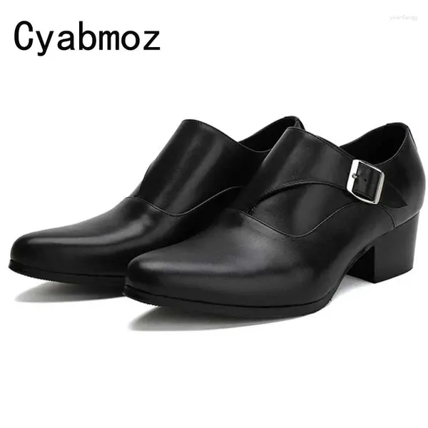 Kleiderschuhe Herren Echtes Leder High Heels Modesmodisches Zehenschnalle Oxfords Hochzeitshöhe Erhöhen Sie Karrierebereich Schuh Schuh