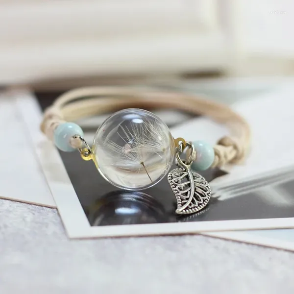 Charm Armbänder Löwenzahn -Proben Armband Glasball Webe Lucky Blumenhandhand handgefertigt gewebte Perlen Verstellbarer Armreifen Geschenk für Mädchen