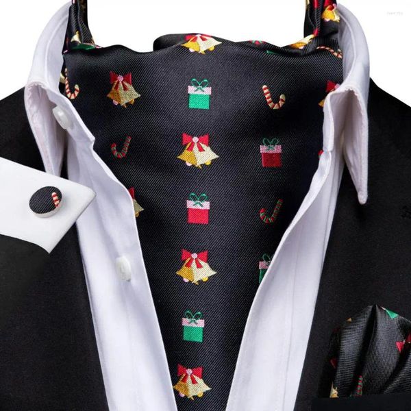 Бабочки Hi-Tie Brand Jacquard Black Silk Men Элегантные рождественские аскоты HankerChief заполочка Винтаж Cravat Scarf Gift для мужской вечеринки