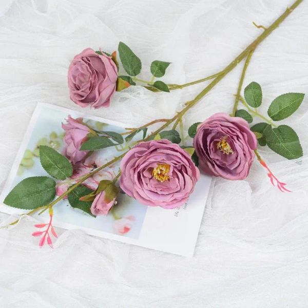Декоративные цветы натуральный вид искусственные розы без технического обслуживания подделка 6 головы розовая ветвь с зеленым стеблем для дома в помещении