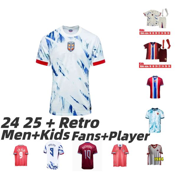 Norwaies 2024 2025 Haaland Soccer Jerseys Noruega Berge King Camisetas de Futbol Национальная команда 1998 года 1999 г. Ретро футбольная рубашка Одегаард униформа Таиланда Мужские детские комплект