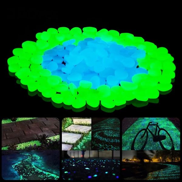 Aquarien 500pcs Garten Glühen in den dunklen leuchtenden Kieselsteinen für Gehwege Pflanzen Aquarium Dekor Glow Stones Fischtankgartendekoration