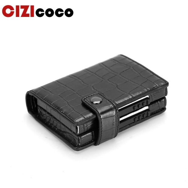 Titolare CIZICOCO METAL MEN ASSOGGIO CARTORE RFID ALLUMINUM ALLOY CREDITO CARTI DI CREDITO PUA PORTALET POLLICETTO ANTITHEFT ANTITHEFT WAFFHT CASO DOPPIO