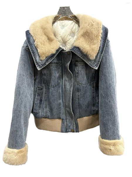 Damenjacken Denim Jacke verdickte Revers Short Lose Version Spleißen Nerz -Samthülsendesign warm und bequem 2024 Winter 1114