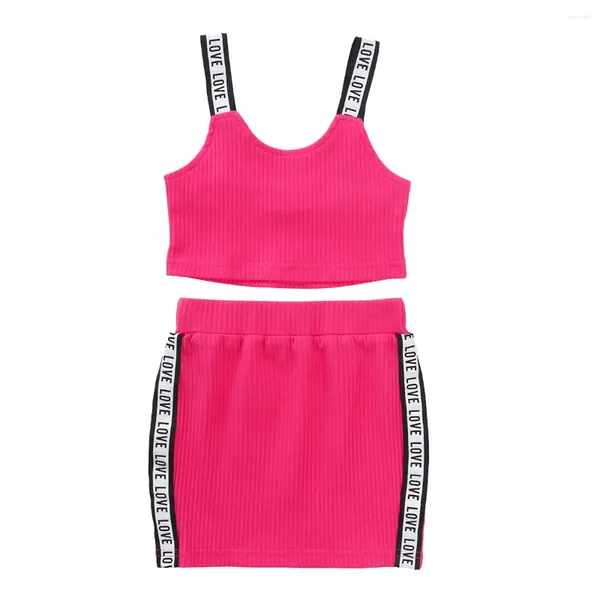 Roupas Conjuntos de roupas 1-6 anos Moda de verão Infantil meninas roupas de meninas amor letra letra sem mangas Topes de colete sólido Mini saias Rose Red Redfits