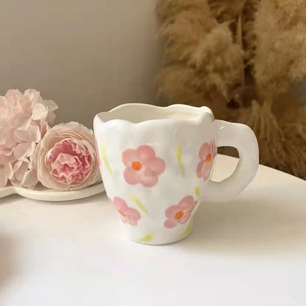 Caneca de café cerâmica escritório em casa café da manhã suco leite xícaras de chá artesanal cozinha doméstica drinkware presente de natal flor pintada à mão 240418