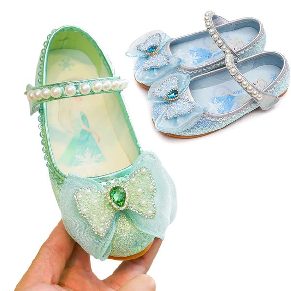 Shining Pearl Fliege Krawatte Prinzessin Schuhe für Mädchen Halloween Festival Cosplay Geburtstagsfeier Dress Up Fairy Green Kids Lederschuh 240416