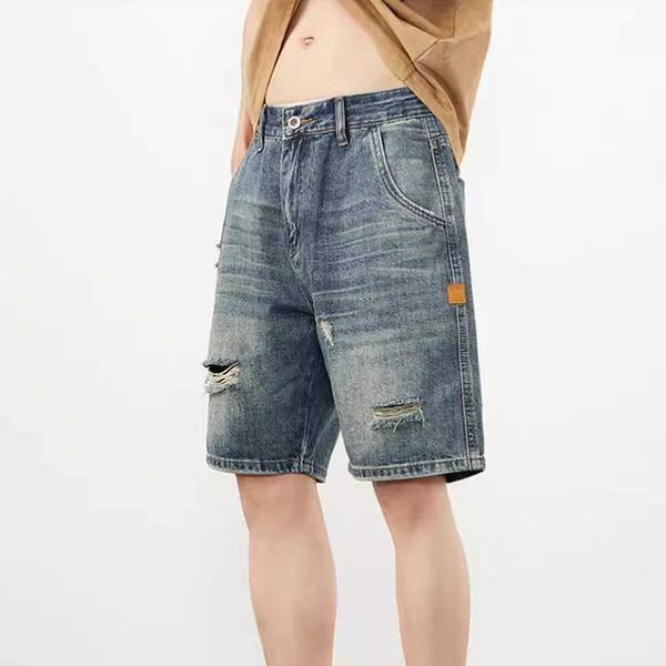 Matt weißes Kratzer Muster Casual Shorts für Männer Sommer Trend verzweifelte Jeans birnenförmige Figur locker und schlank gerade Bein