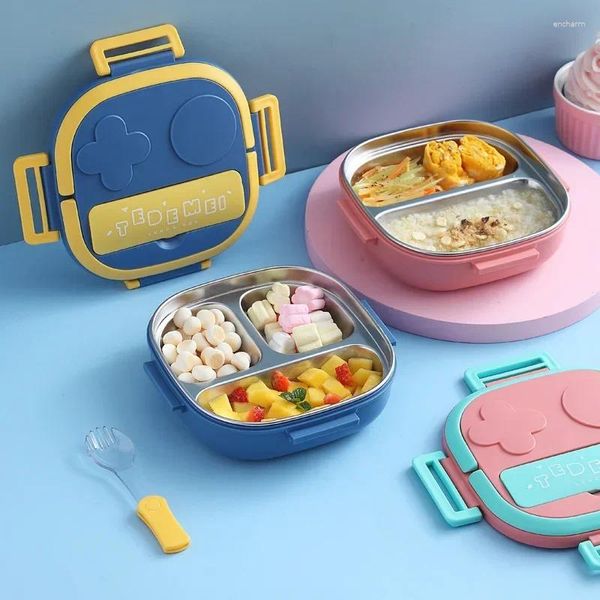 Dinnerwaren für Kinderguss -Lunchbox Edelstahlfach Bento niedlich isolierter Behälter Tragbares Speicherstudentisch Geschirr