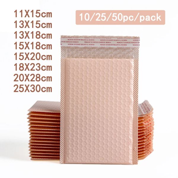 Çantalar 10/25/50pcs Pembe Poli Kabarcık Postaları Yastıklı Zarflar Kabarcık Çizgili Sarma Polimiler Çantalar Paketleme Paketleme Maile Self Seal