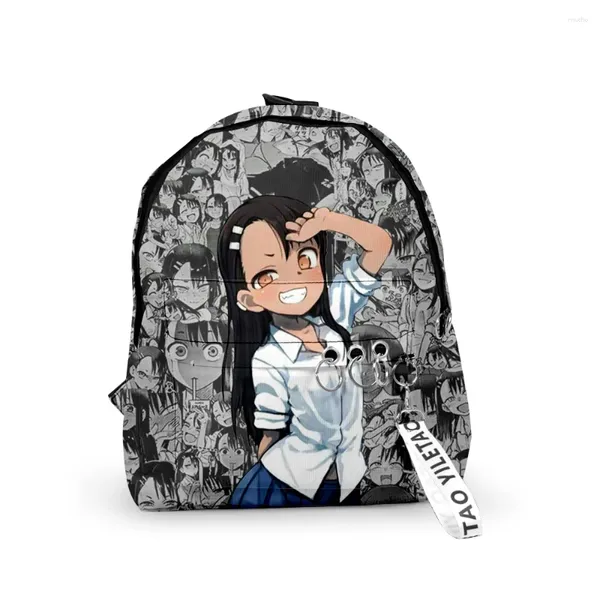 Rucksack Hip Hop Nagatoro Schultaschen Reisen Jungen Mädchen Süßes kleines 3D -Druck Oxford wasserdichte Schlüsselketten Notebook -Rucksäcke