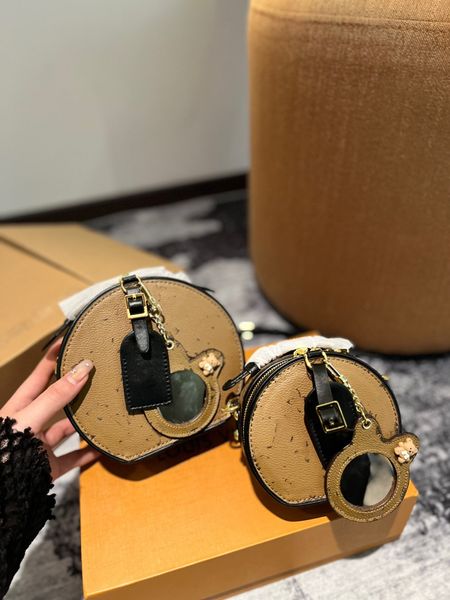 Круглые сумки дизайнер женского зеркала Симпатичное круглое пакет с пирожными ручной работы с крестом с кузовом для кузова на плечах сумки для плеча косметическая сумочка