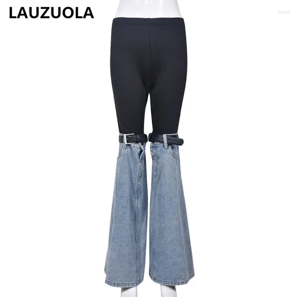 Frauenhose 2 Stücke Frauen Leggings und Denim Pant Flare Bein passende Set 2024 Mode High Wailclub Party Blue Jeans Anzug Outfits