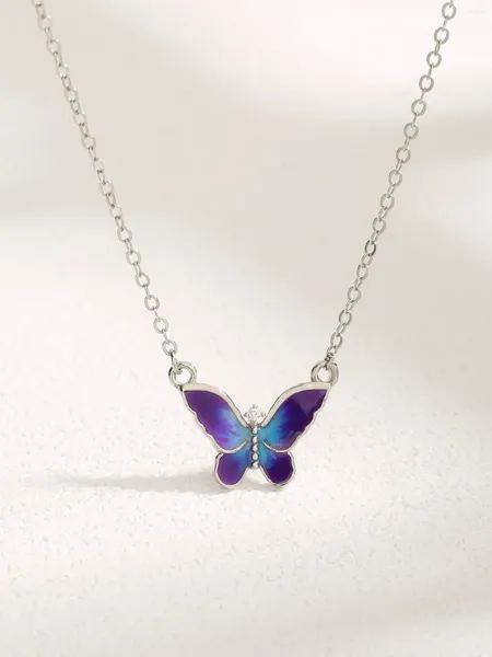 Anhänger Purple Butterfly Anhänger Halskette aus reinem 925 Silber und Zirkon sexy Retro -Stil für Frauendating oder Party tragen