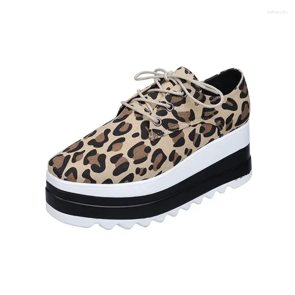 Freizeitschuhe 2024 Frühling Herbst Frauen -Plattform Chunky Schnürfleisch Leopardenmuster bequeme Mode -Sneaker Plus Size35 -43