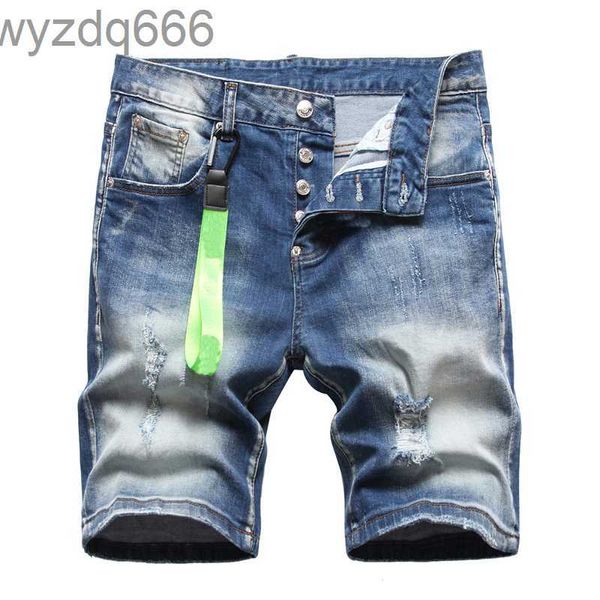 Homens pintados de jeans de jeans de jeans bolso de tamanho grande buraco angustiado casual slim fit calças curtas calça as calças dy1125 7no4