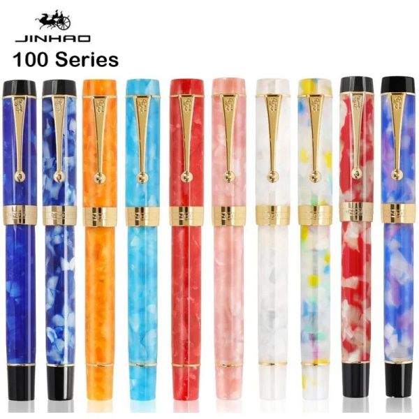 PENS JINHAO 100 Centennial Resin Fountain Pennello Fine 18KGP Golden Clip Business Gift Office Forniture scolastiche PK 9019