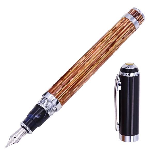 Pens Duke 552 Metal Fonte Pen Natural Bambu Bamboo Caneta Golden Listra Bambu Média Nib 0,7mm Crome Cromado Business Office Gift Pen