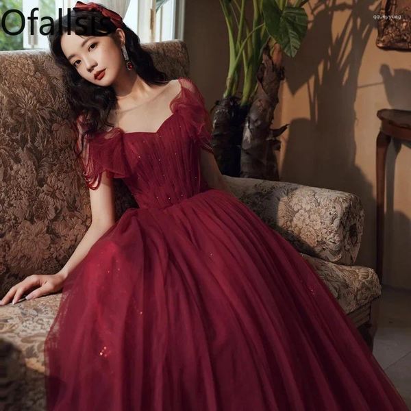 Abiti da festa della sposa da sposa vino rosso temperamento rosso fidanzamento abito da sera 2024 estate vintage gentile slim