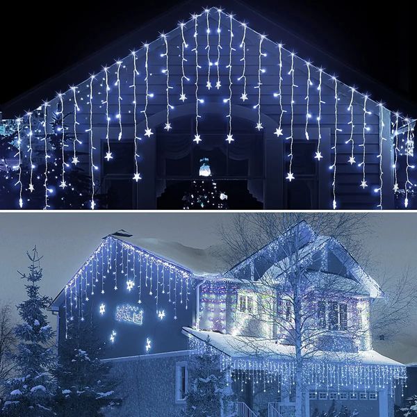 ICicle Christmas Lights Outdoor 20m 864 LEDs Star Vorhang Girlanden wasserdichte IP44 Jahr 2024 Dekorationen Feston LED LEG 240409