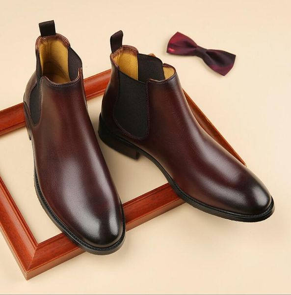 Classic clássico Retro Chelsea Boots Moda Moda de couro Tornozelo Homem British Boots Short Boots High-Top Casual Sapatos