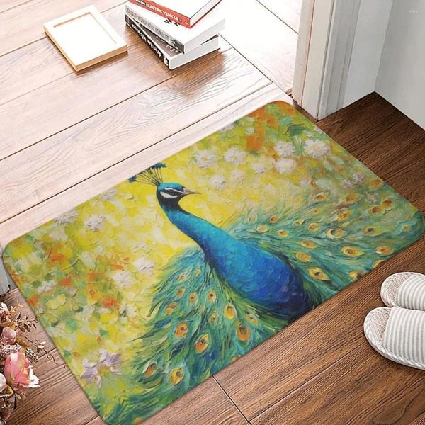 Badmatten Malerei Peacock Matte Tierdruck Samt weiche Toilettenkissen Küche Duschzimmer Nicht -Slip -Fuß -Design Badezimmer Teppich