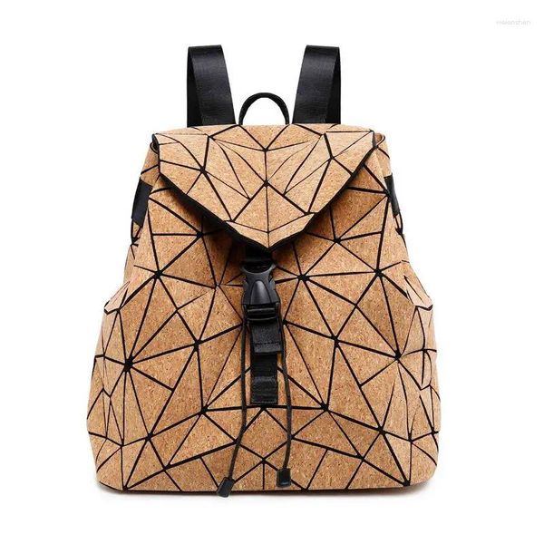 Bolsas escolares W638 Kandra Diamond Geométrico de Cork Mochila Estudante de deformação para adolescentes Tootes Drop Travel Drop