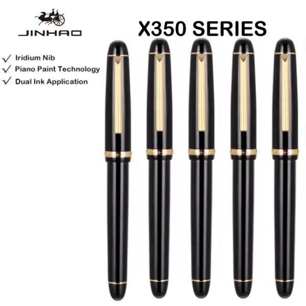 Penne 1/5 PC Jinhao x350 Penna stilografica calligraphy Metal Writing Ink Penna Golden Ef F NIB Business Office School Forniture stazionarie