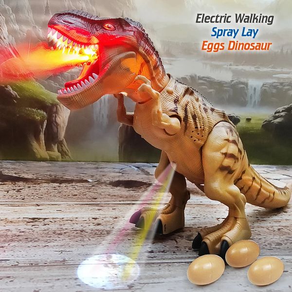 Brinquedo elétrico tamanho grande spray de spray de deito ovos robô de dinossauros com dinossauros mecânicos de som leve Toys 240407