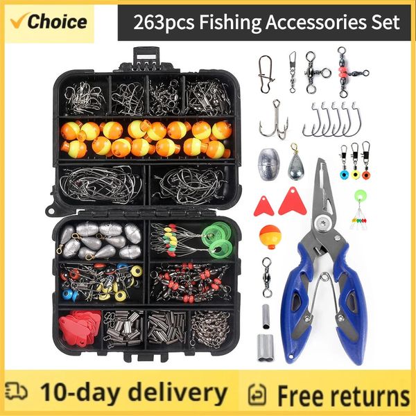263 pezzi/accessori per la pesca set con scatola per attrezzatura incluso ganci da punta Pesa di platina del peso Scaffi Scapinti