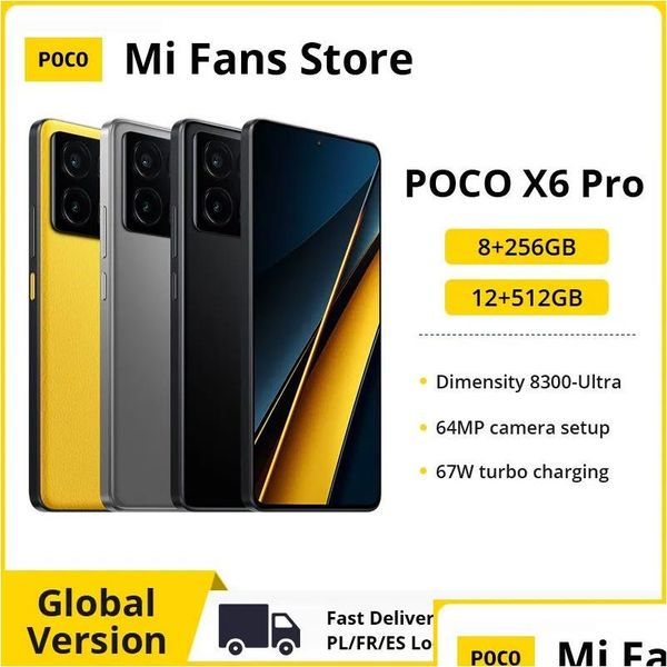 Xiaomi Versão Global POCO X6 Pro 5G Smartphone NFC 256GB/512GB NSITY 8300-TRA 67W Carregamento de 64mp Câmera tripla 120Hz 5000mAh Drop de dhvab