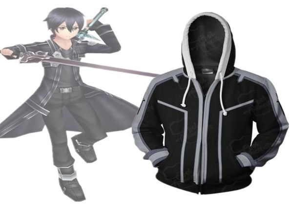 Asian Size Japan Anime Sword Art Online Kirito Cosplay Costume 3D Giacca con cerniera a maniche lunghe con cerniera con cappuccio 2403700