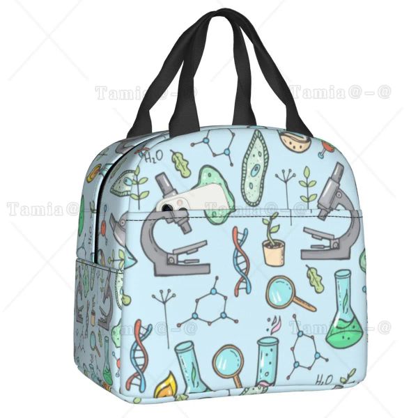 Bolsas biologia e química Bag de bolsa de almoço isolada para mulheres Estudos de ciências naturais Escola de caixa de bento térmico respiratória Bento Box