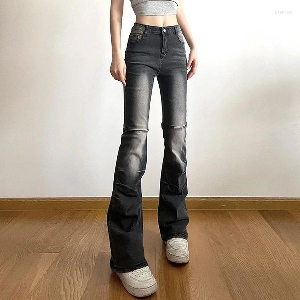 Personalità per jeans da donna Lavati per fuliggine da fuliggine Dark Street Pannelli dritti mostrano pantaloni da carico casual con la vita alta