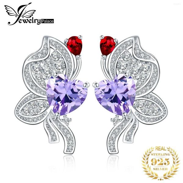 Brincos de garanhão JewelryPalace Chegada Butterfly Luxury 8,4ct Coração Purple Gemstone 925 Prata esterlina para mulher Presente de moda