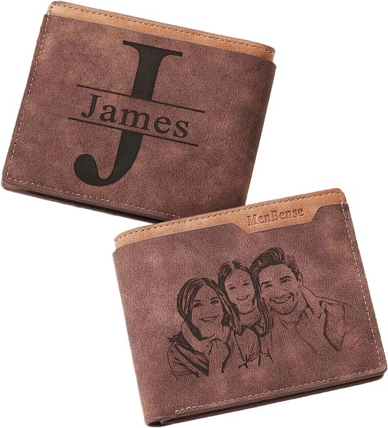 Carteiras carteiras personalizadas para homens com nome fotográfico, nome de imagem personalizado carteira para homens, marido bf pai filho amigo Groomsmen presentes