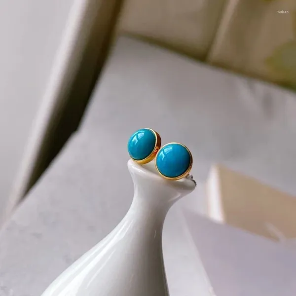 Brincos de garanhão turquesa clássica clássica incrustada simples redonda azul pequeno Earros para mulheres festas de charme de moda em jóias