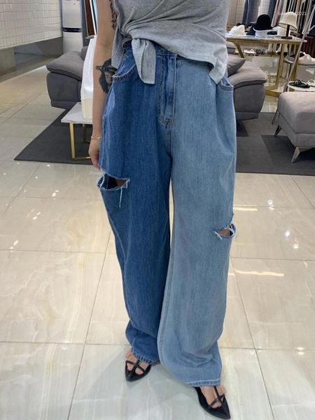Frauen Jeans HipHop Streetwear Mode Harajuku Baggy Hosen Frauen Hit Farbe Frauen Vintage Löcher zerrissen verstellbare Taille Jeans Pant