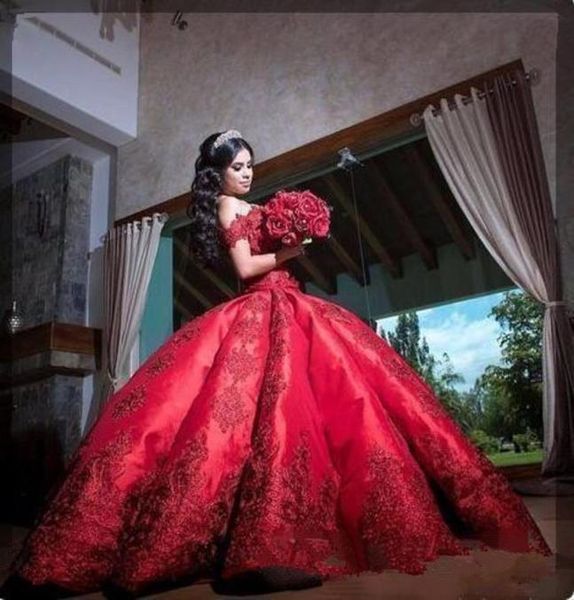 2020 Red Ball Hown платья Quinceanera Elegant Off The Applique Applique Applique Sweet Sweet 16 День рождения платье для вечеринки на заказ 4353572