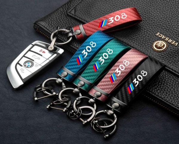Keecheins Highgrage Carbon Fibre Pattern Auto Logo Keyring personalizzato per Peugeot 308 407 508 2008 3008 AccessoriesKeyChains6950773