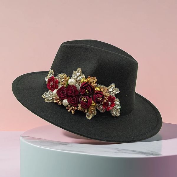 Fedora floreale 3D ricamato da donna jazz primavera e autunno alla moda eaf fashi