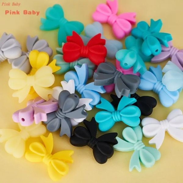 20pcs bowknotnot silicon teether contas de uma cadeia de chupeta diy de miçanga de dentição