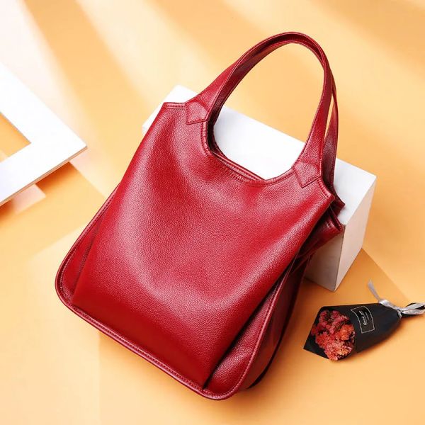 Bolsas Dienqi Cow Bolsa de couro genuíno Bolsas de couro feminino de inverno Bolsas de ombro grande fêmea bolsas de mão vermelha para mulheres 2020