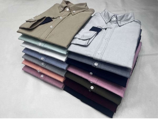 Polos da uomo primaverile e autunno Pure Cotton Oxford Oxford Shirt Fashion a maniche lunghe Business Solido di colore Solido non da stiro 1125ess