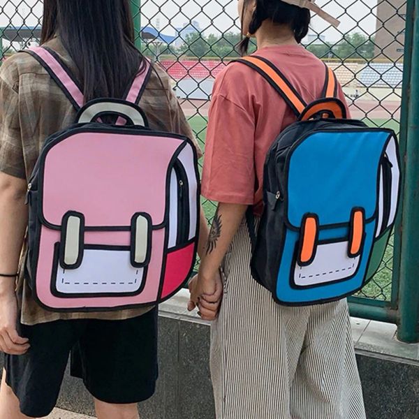 Rucksäcke süße 2D -Zeichnen -Cartoon -Tasche Anime Rucksack 3D Jump Comic Schoolbag Kawaii Mädchen Teenage Daypack Lustige Kinder Reisetasche