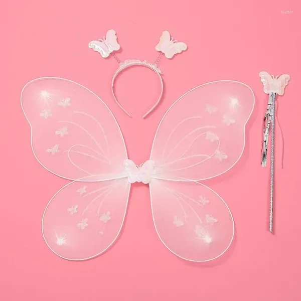 Haarzubehör 3 PCs Set Kids Butterfly Stirnband Wings Wand Girls Summer Pografy Outfit Kinder Gelbgrün Purpur Pink Pink Fairy Tale